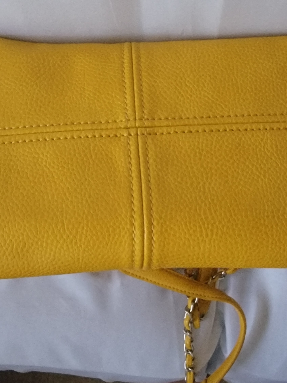 Nine West Yellow Leather Shoulder Bag with Silver Chain Strap - Picture 5 of 8